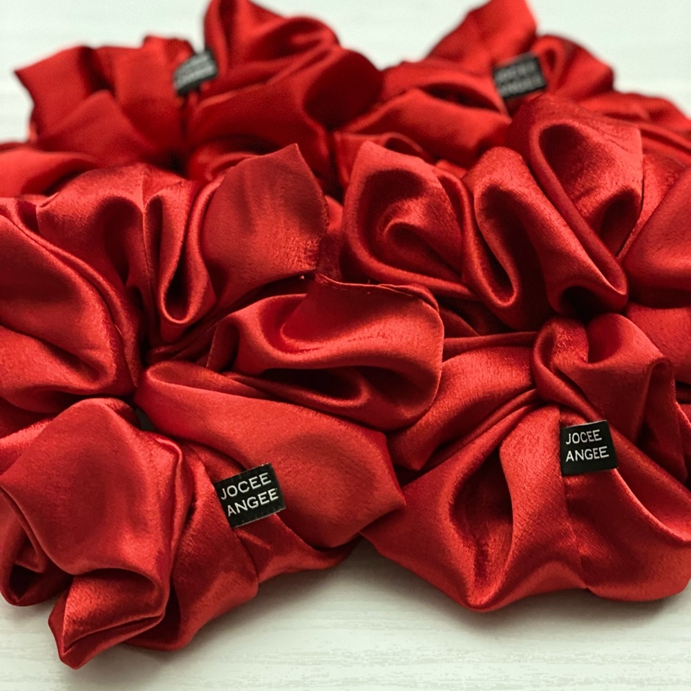 Jumbo Scarlet Satin Scrunchies Handcrafted - Picture 1 of 8